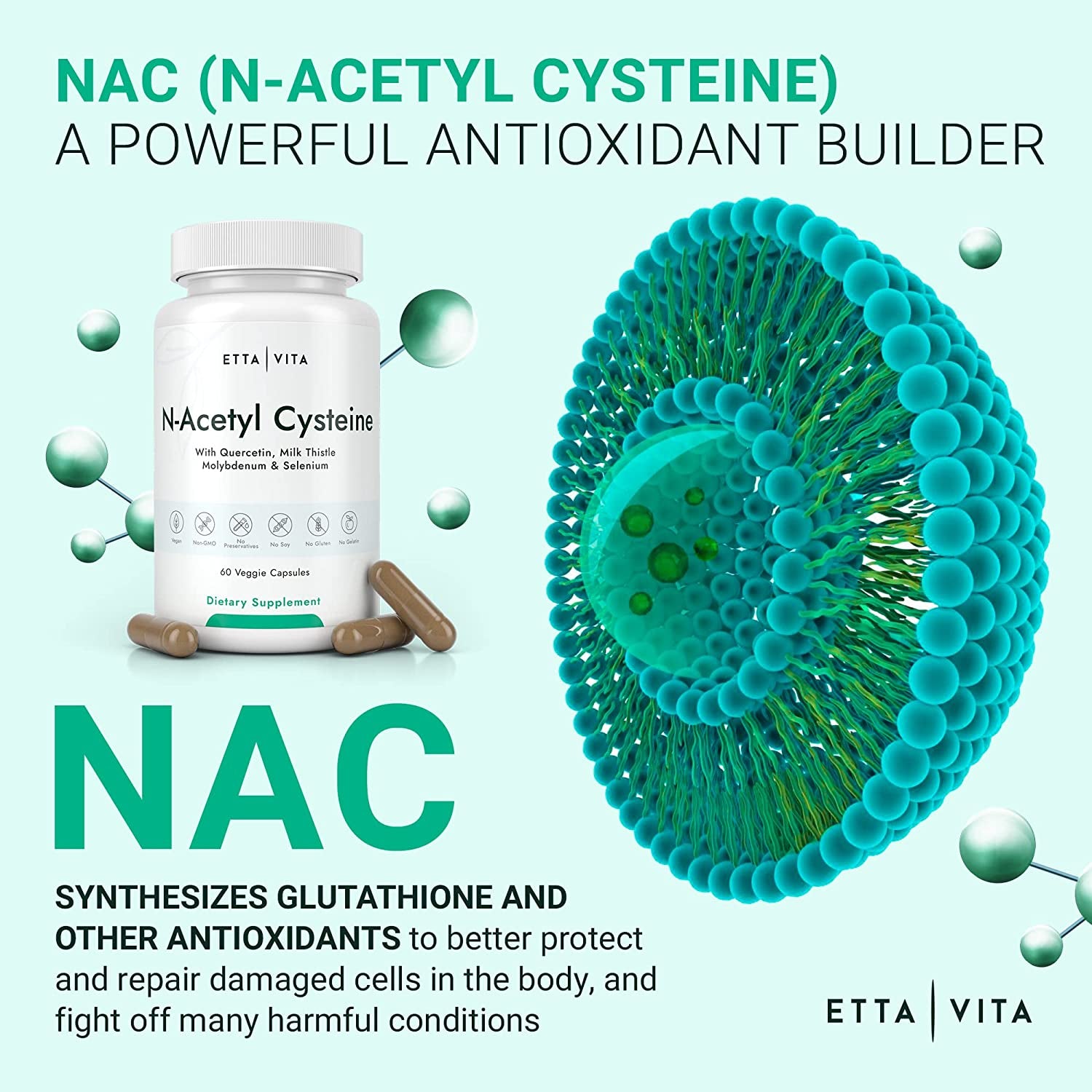 Vegan Liver Detox & Cleanse - NAC Supplement N-Acetyl Cysteine 600Mg with Quercetin, Milk Thistle, Molybdenum & Selenium, N-Acetyl-Cysteine Capsules for Immune Support, Respiratory & Brain Health