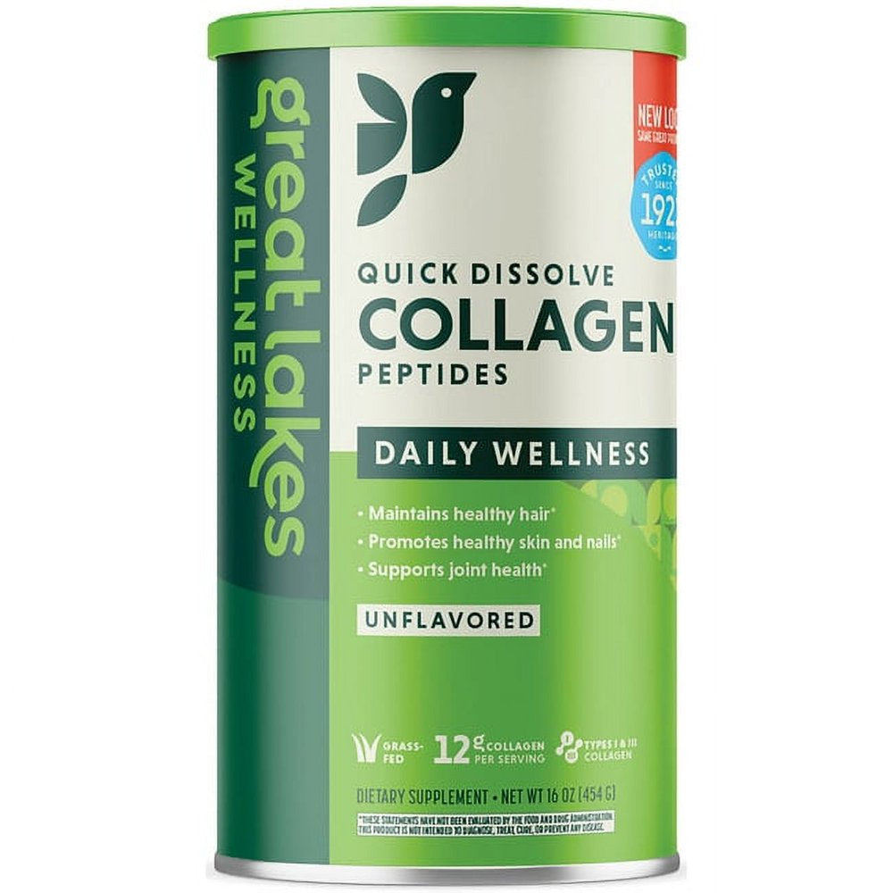 Great Lakes Quick Dissolve Collagen Peptides Daily Wellness Powder, Unflavored (16 Oz)