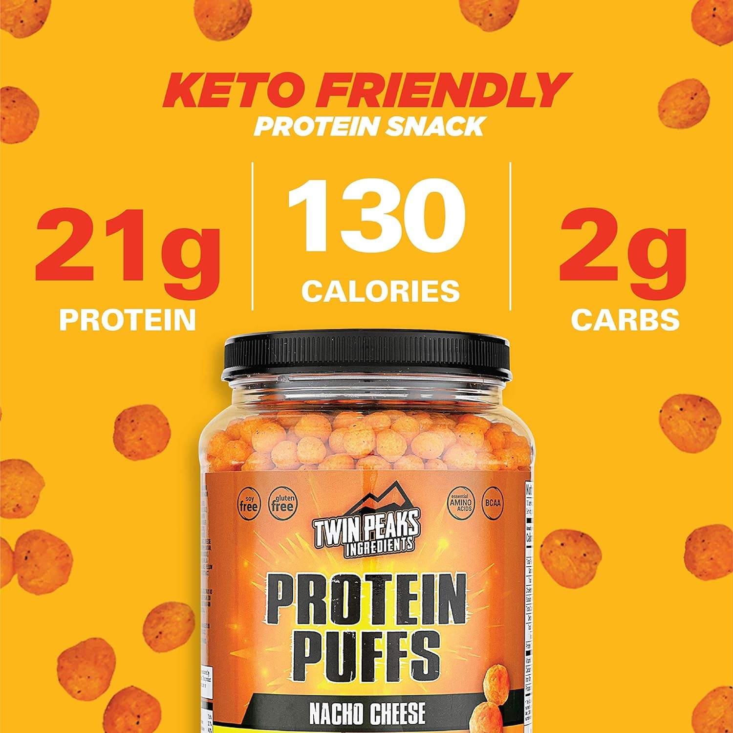 Twin Peaks Low Carb, Keto Friendly Protein Puffs Combo Pack, 1 Jug Sour Cream Flavor Puffs + 1 Jug Nacho Cheese Flavor Puffs