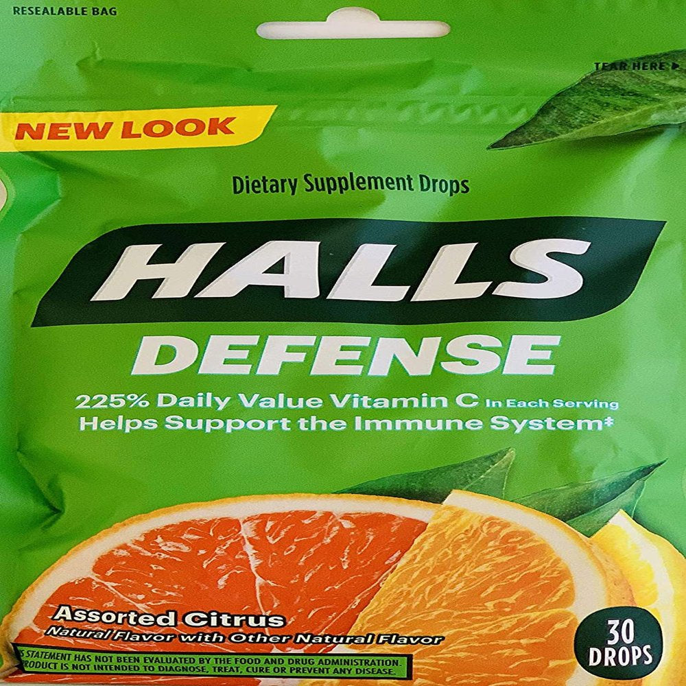 Halls Defense Vitamin C Assorted Citrus Cough Drops, 30-Count (2 Pack) (2 Pack)