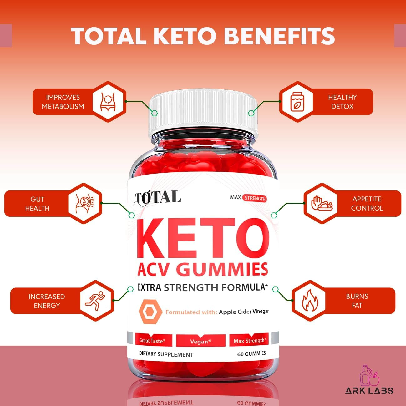 Total Keto ACV Gummies - Total Keto Gummies with ACV, Total Keto Ketosis Gummies with Apple Cider Vinegar - Vegan, Non GMO - Advanced Formula Ketogenic (1 Pack)