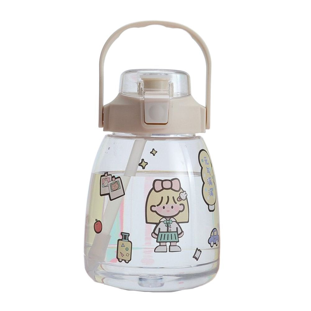 Plastic Girls Drinking Large Capacity Outdoor Summer Big Belly Cup Water Bottle Sports Bottles Water Cup with Straw WHITE with STRAP