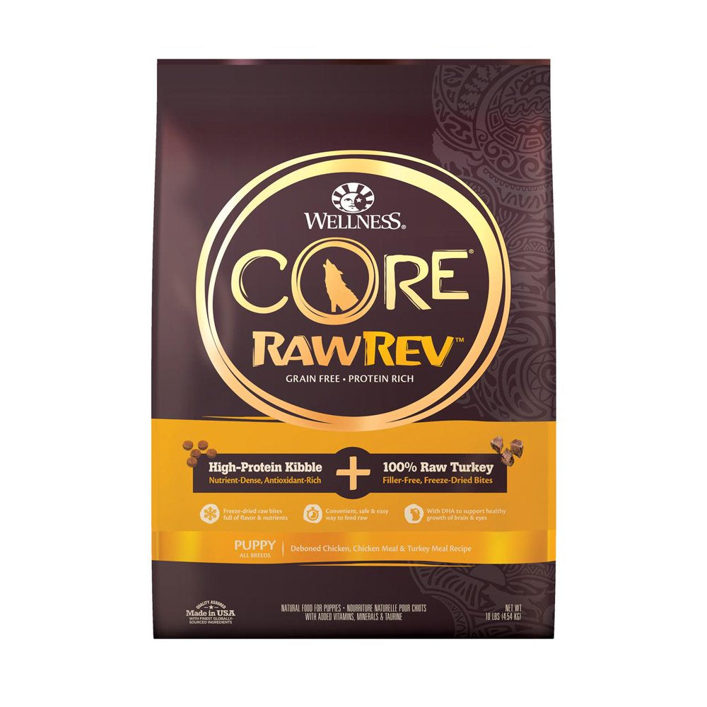 Wellness CORE Rawrev Grain Free Natural Dry Puppy Food, Puppy Deboned Chicken & Turkey with Freeze Dried Turkey Recipe, 10-Pound Bag