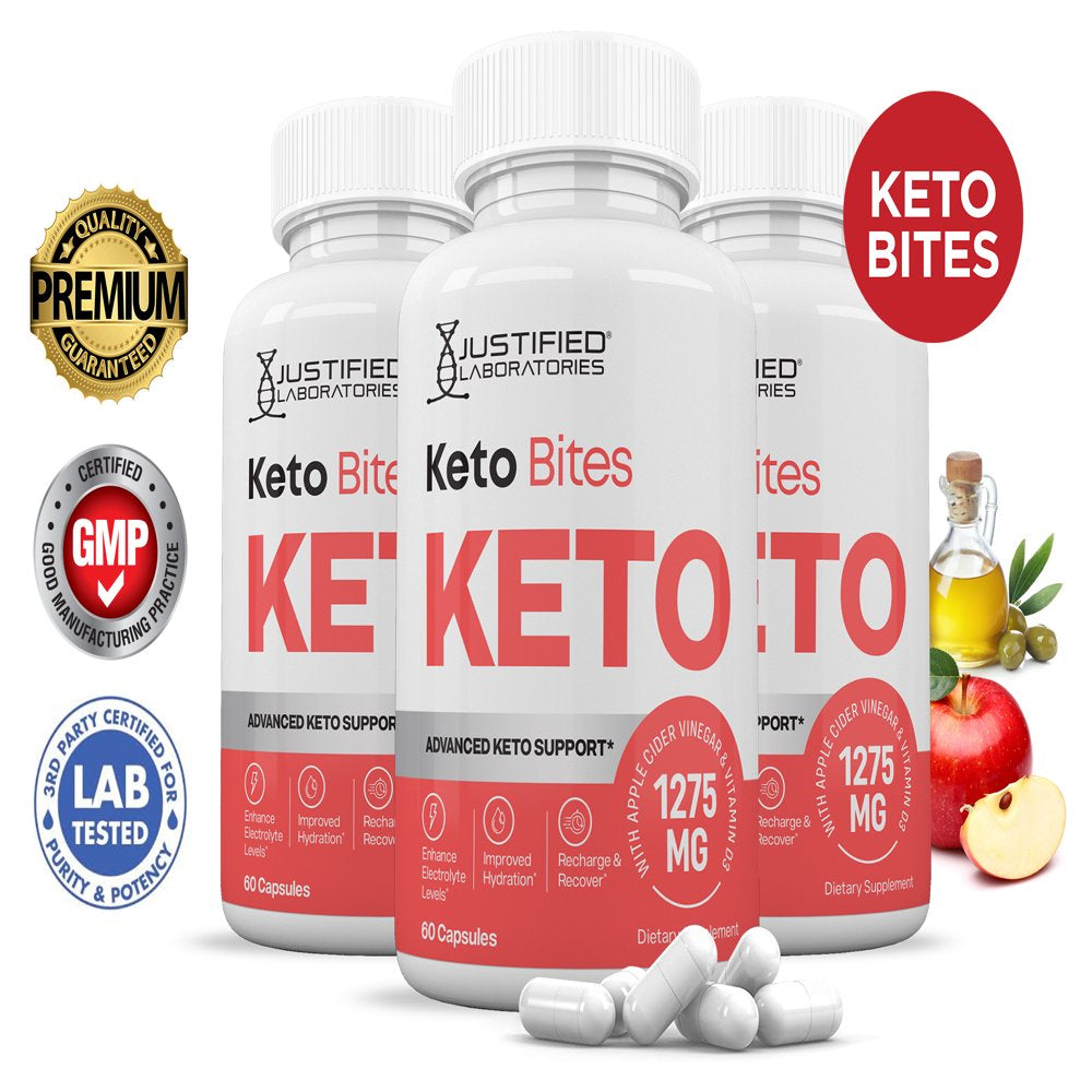 (3 Pack) Keto Bites ACV Pills 1275Mg Alternative to Gummies Dietary Supplement 180 Capsules