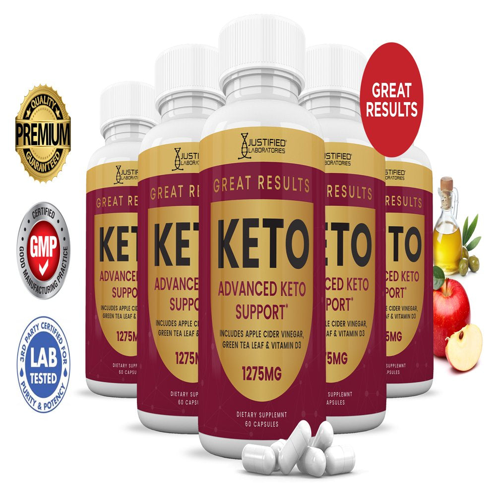 (5 Pack) Justified Laboratories Great Results Keto ACV MAX Pills 1675Mg Dietary Supplement 300 Capsules