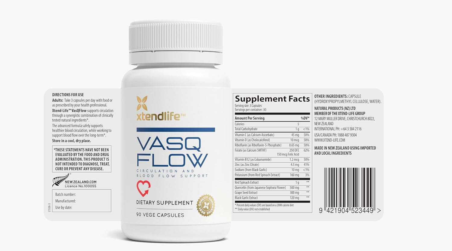 Xtendlife Vasqflow Circulation and Blood Flow Support - Nitric Oxide Supplement to Improve Nitric Oxide, Oxygen Flow, Healthy Blood Pressure & Immunity | 100% Vegan, Non-Gmo (90 Count)