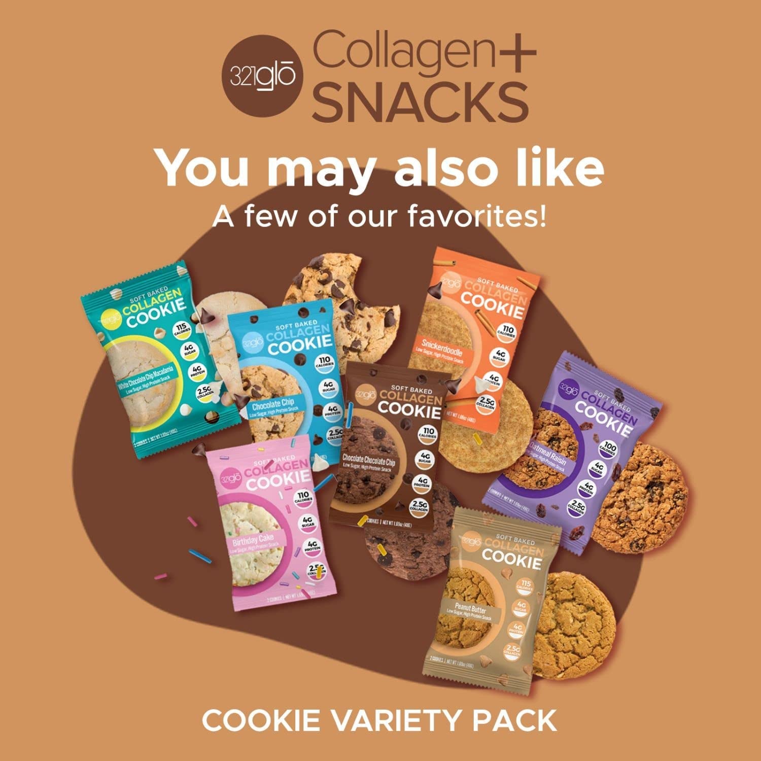 321Glo Collagen Cookies | Soft Baked, High Protein Cookies | Low Carb, Low Sugar | Keto Snack for Women, Men, & Kids | 6 Pack (Chocolate Chocolate Chip)