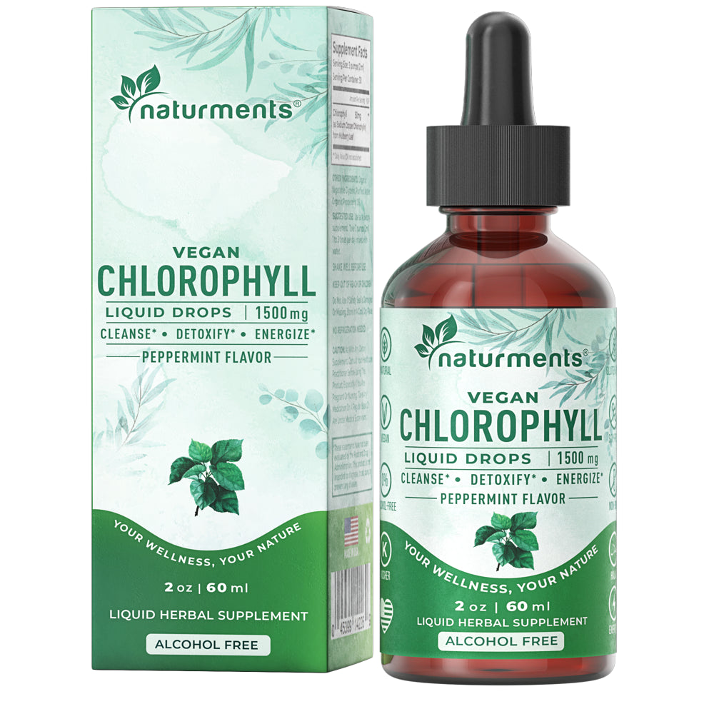 Naturments Chlorophyll Liquid Drops: Pure Chlorophyll Supplements - Natural Deodorant and Liver Detox Supplement - Clorofila Concentrate with Organic Peppermint Oil - 30 Servings, 60 Ml