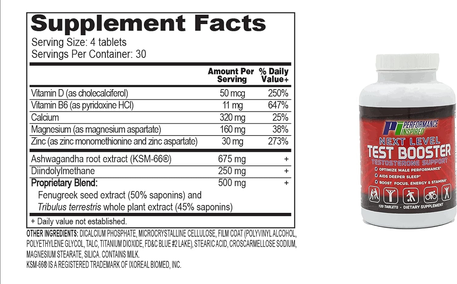 PERFORMANCE INSPIRED - Next Level Test Booster - T Booster - Test Support - Ashwagandha Root Extract - 120 Count