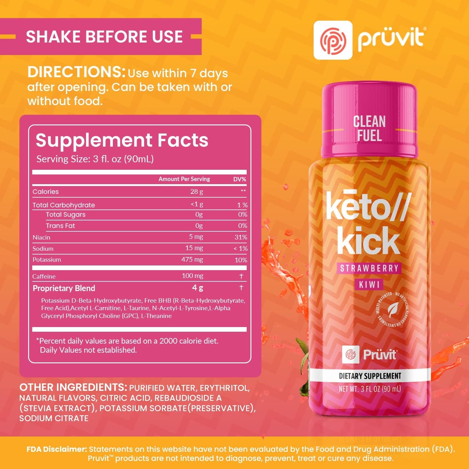 Pruvit Keto Kick Strawberry Kiwi Exogenous Ketones Exalt the Benefits of Natural Slim Products & Keto Supplements | a Keto-Friendly Product That Provides the Benefit of Ketosis - 6 Packs 90 Ml