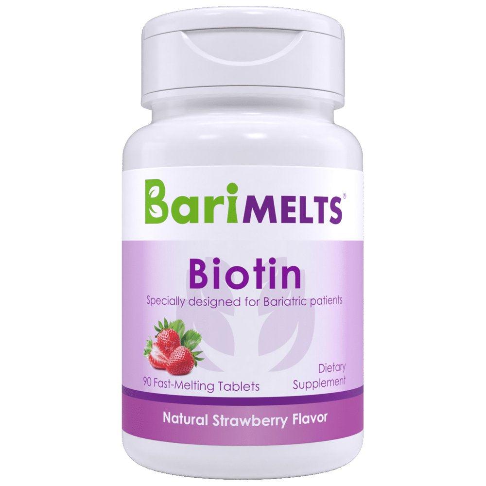 Barimelts Bariatric Biotin to Support Healthy Skin, Hair, and Nails Growth, Post Weight Loss Surgery Patients, 90 Smooth-Dissolving Tablets, Strawberry Flavor