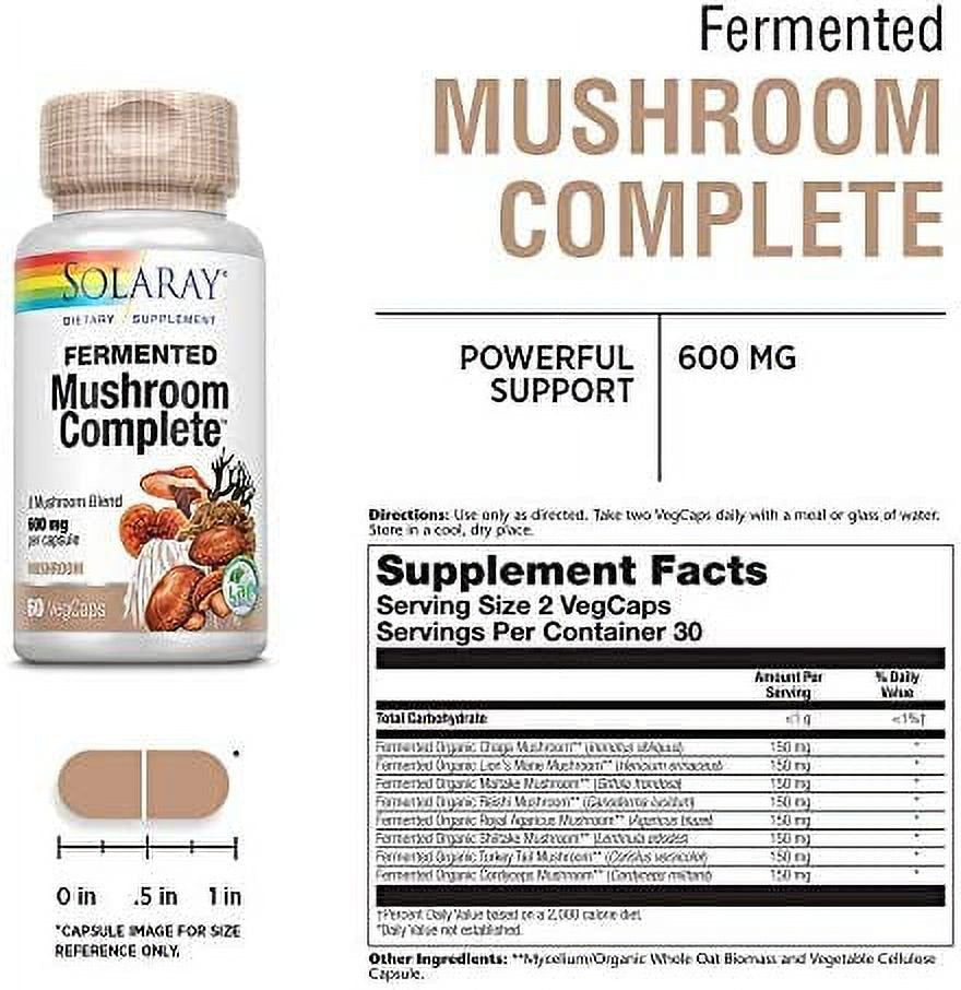 Solaray Fermented Mushroom Complete 1200 Mg | Healthy Immune Function Support | 30 Serv | 60 Vegcaps