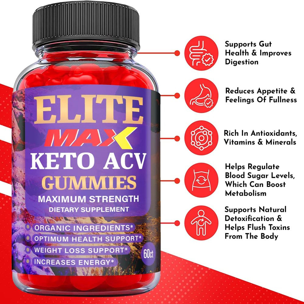 (5 Pack) Elite Max Keto ACV Gummies - Supplement for Weight Loss - Energy & Focus Boosting Dietary Supplements for Weight Management & Metabolism - Fat Burn - 300 Gummies