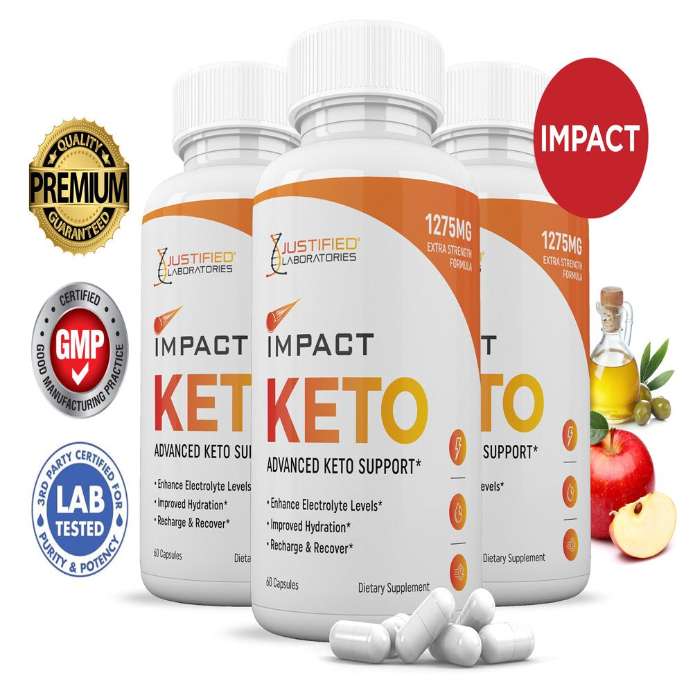 (3 Pack) Impact ACV Pills 1275 MG Stronger than Gummies Advanced Keto Support 180 Capsules