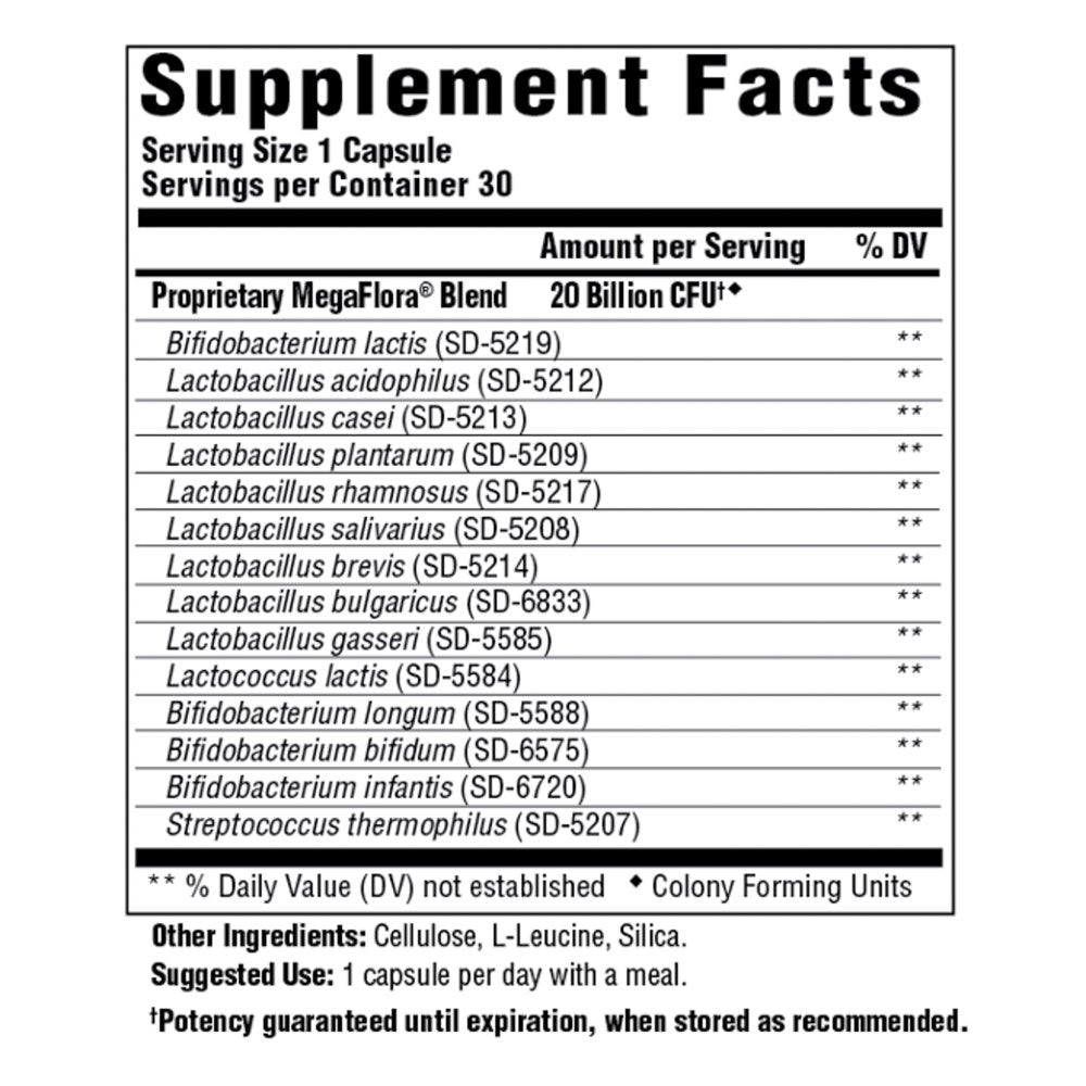 Megafood, Megaflora, Probiotic Supplement with 20 Billion CFU, 30 Servings (30 Capsules)