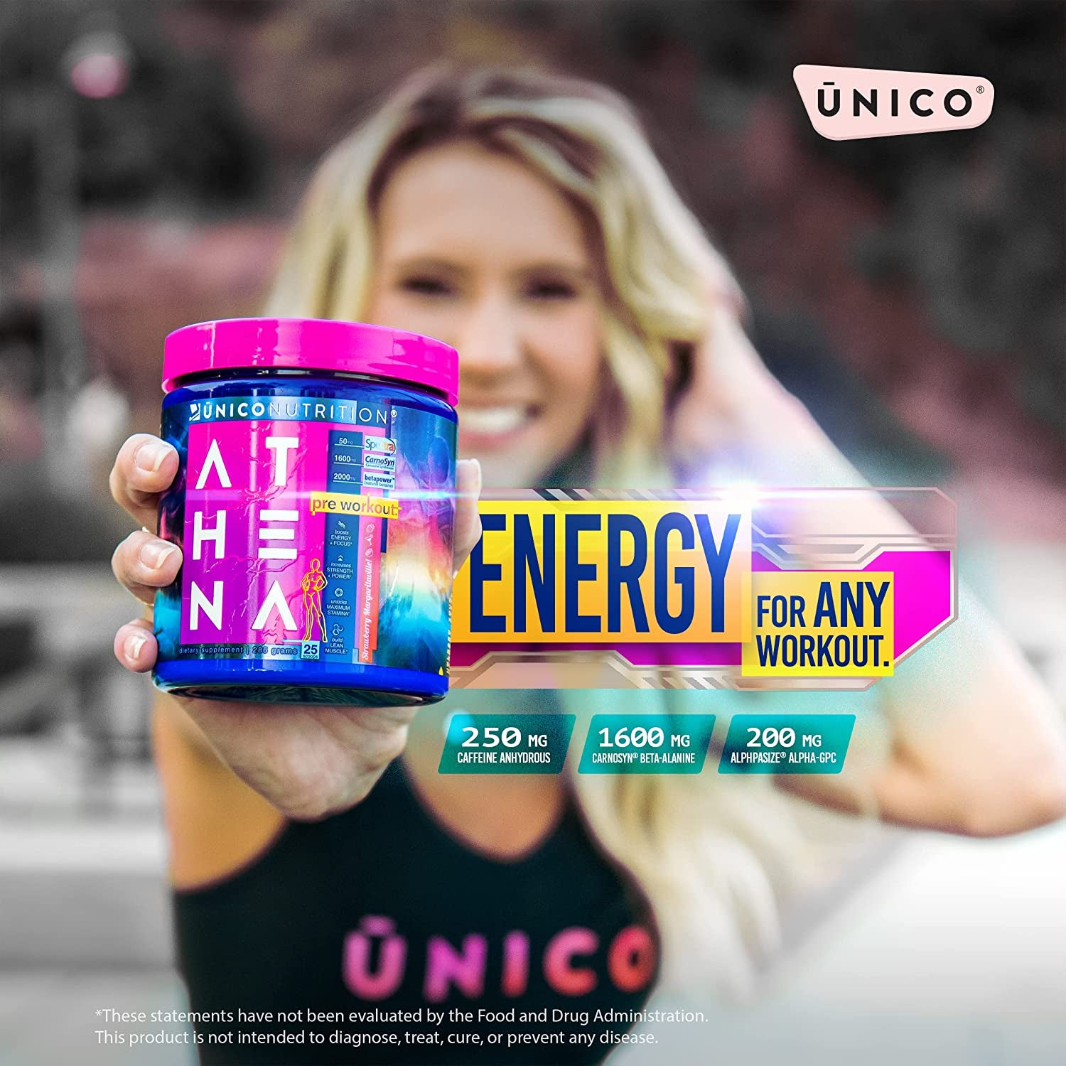 Unico Athena Unleashed Pre-Workout without Creatine | Creatine-Free Pre-Workout | Strawberry Margarita Flavor | Pre Workout Women | 25 Servings | 250Mg Caffeine per Scoop | for Cardio or Lifting