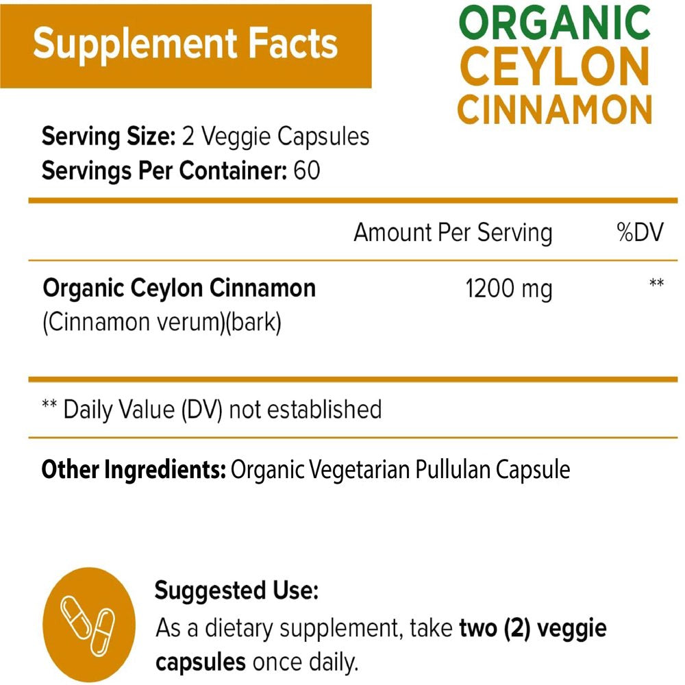 Nutriflair Organic Ceylon Cinnamon (USDA Certified) 1200Mg per Serving, 120 Capsules