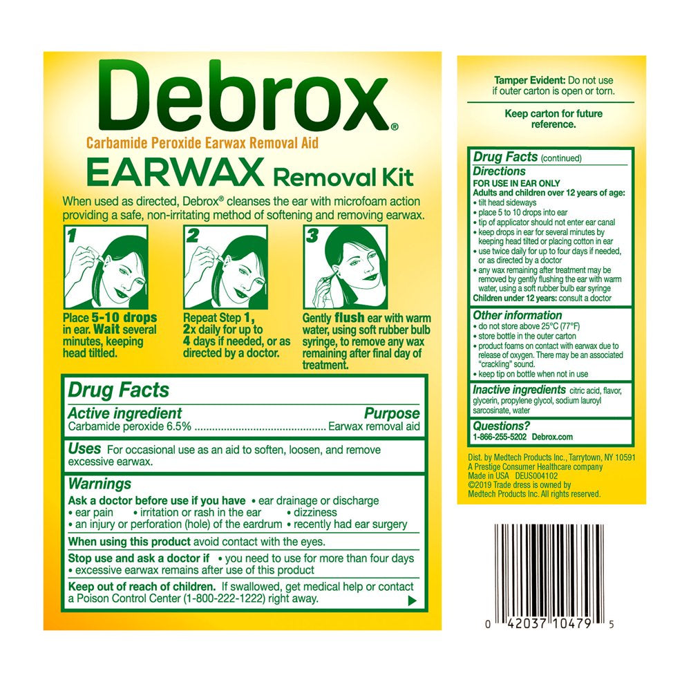 Debrox Ear Wax Removal Kit, Ear Cleaning Rubber Bulb Syringe and 0.5 Fl Oz Ear Wax Removal Drops