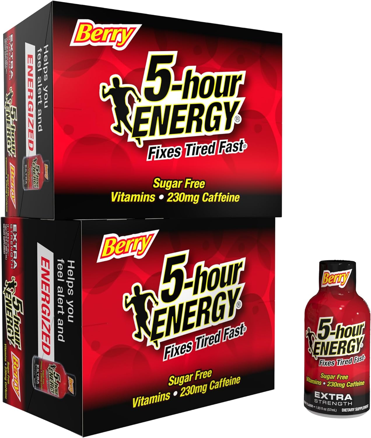 5-Hour ENERGY Extra Strength Energy Shot | Berry Flavor | 1.93 Oz. | 24 Count | Sugar-Free & Zero Calories | B-Vitamins & Amino Acids | 230Mg Caffeinated Energy Shot | Dietary Supplement