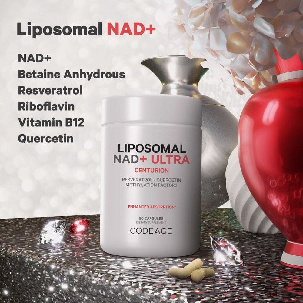 Codeage Liposomal NAD+ Ultra, Trans-Resveratrol, Quercetin, Betaine, Riboflavin, Vitamin B12, 90 Ct