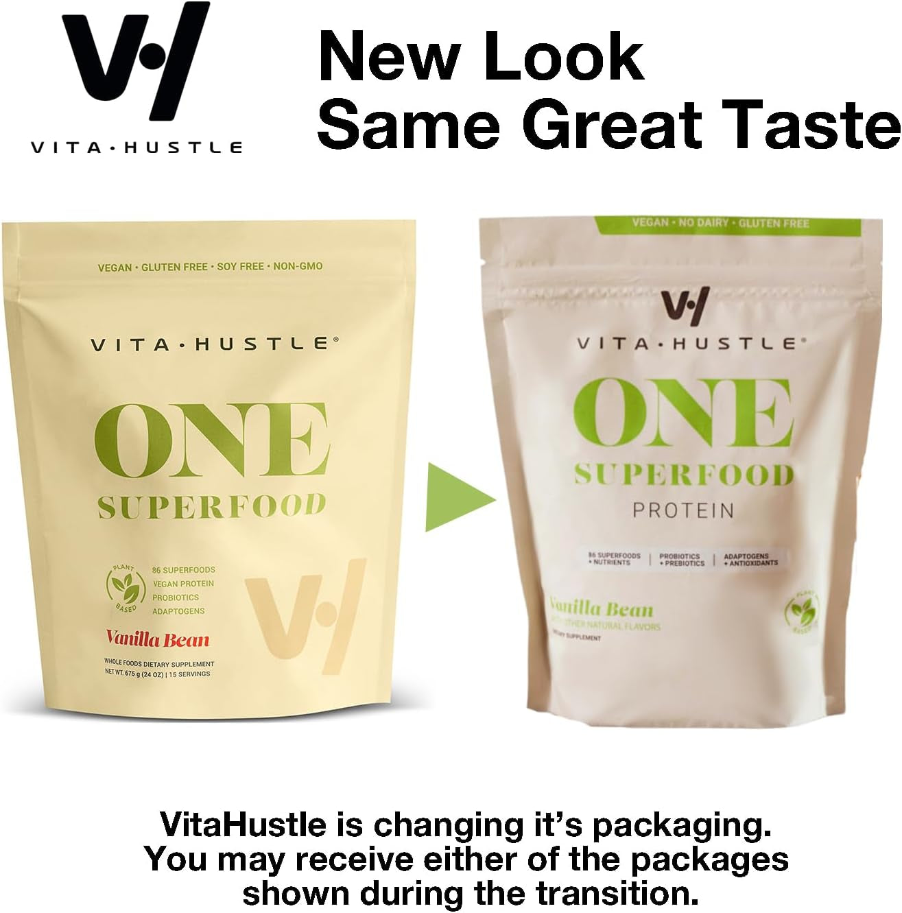 Vitahustle ONE Superfood Protein Powder & Greens Shake by Kevin Hart, 20G Vegan Protein, Meal Replacement, Probiotics, No Added Sugar (Vanilla Bean) 15 Svg