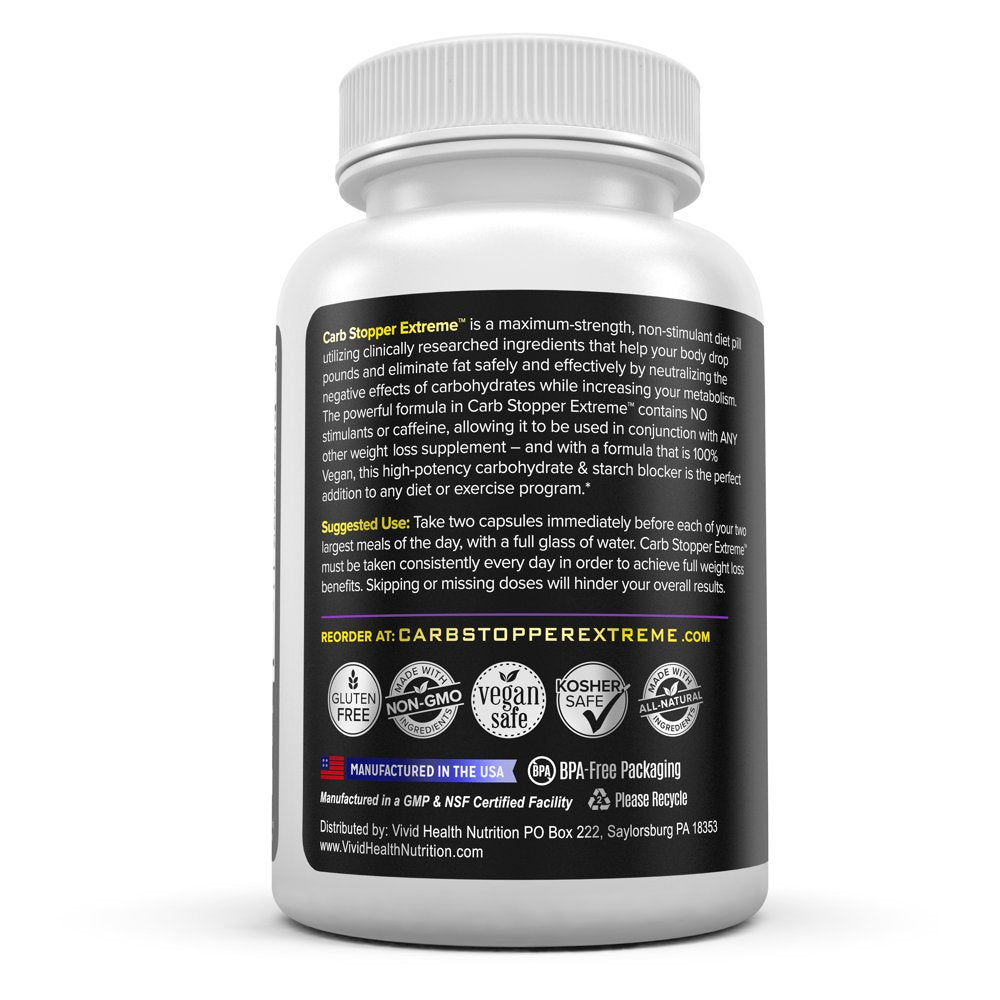 Carb Stopper Extreme Diet & Weight Loss Starch Blocker Pills to Neutralize Carbohydrates, 60 Gluten Free Caps