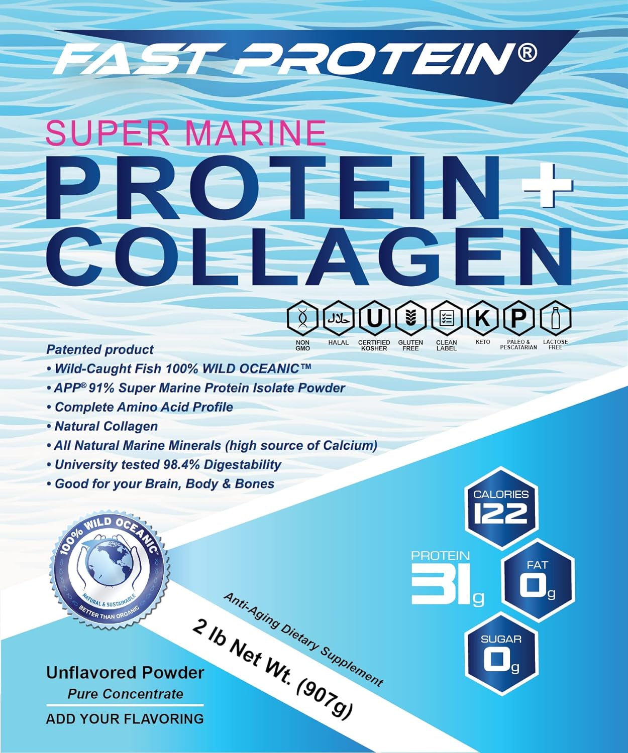 FAST PROTEIN Fish Protein + Collagen 98.4% Digestability Wild Caught (34G)