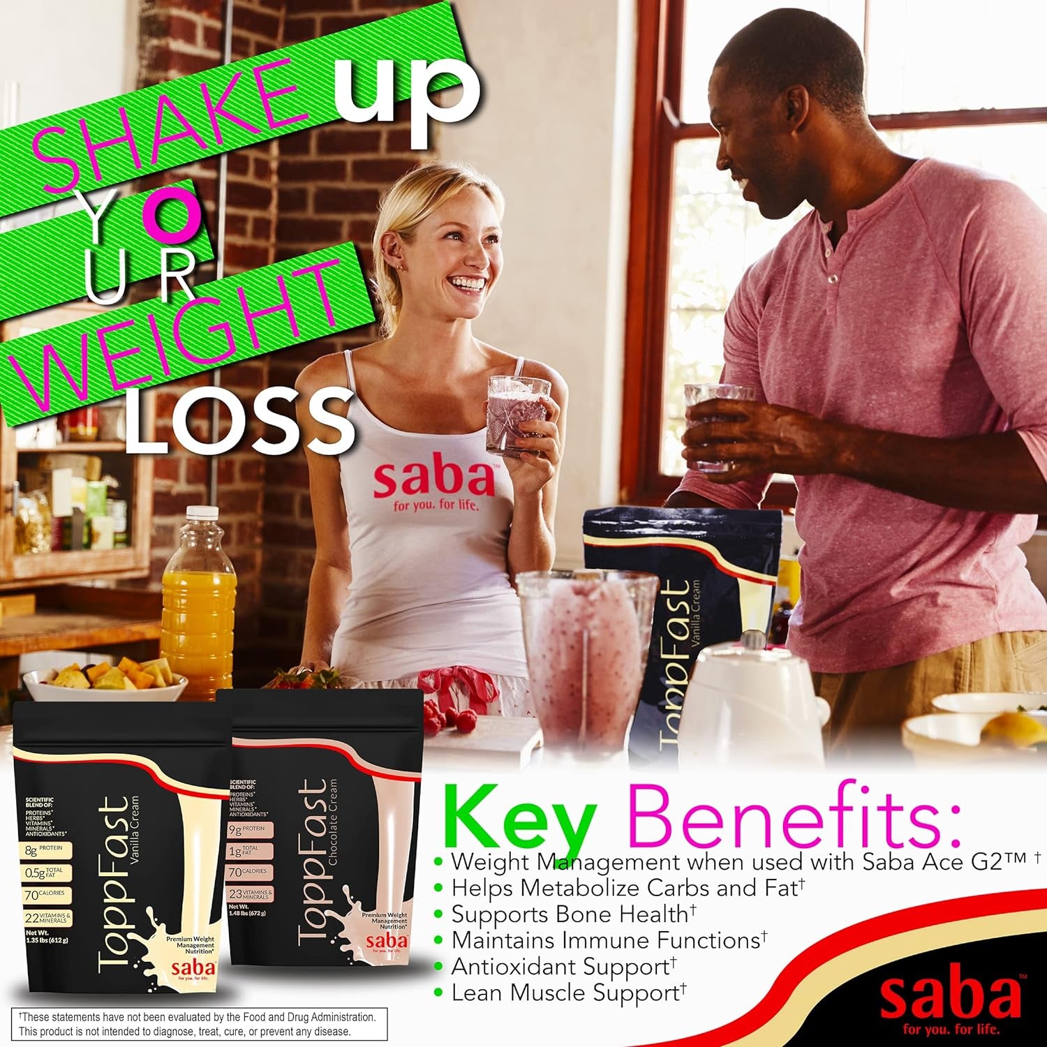 Saba Toppfast™ Nutritional Shake -Scientific Blend of Proteins, Herbs, Vitamins, Minerals, & Antioxidants -30 Servings