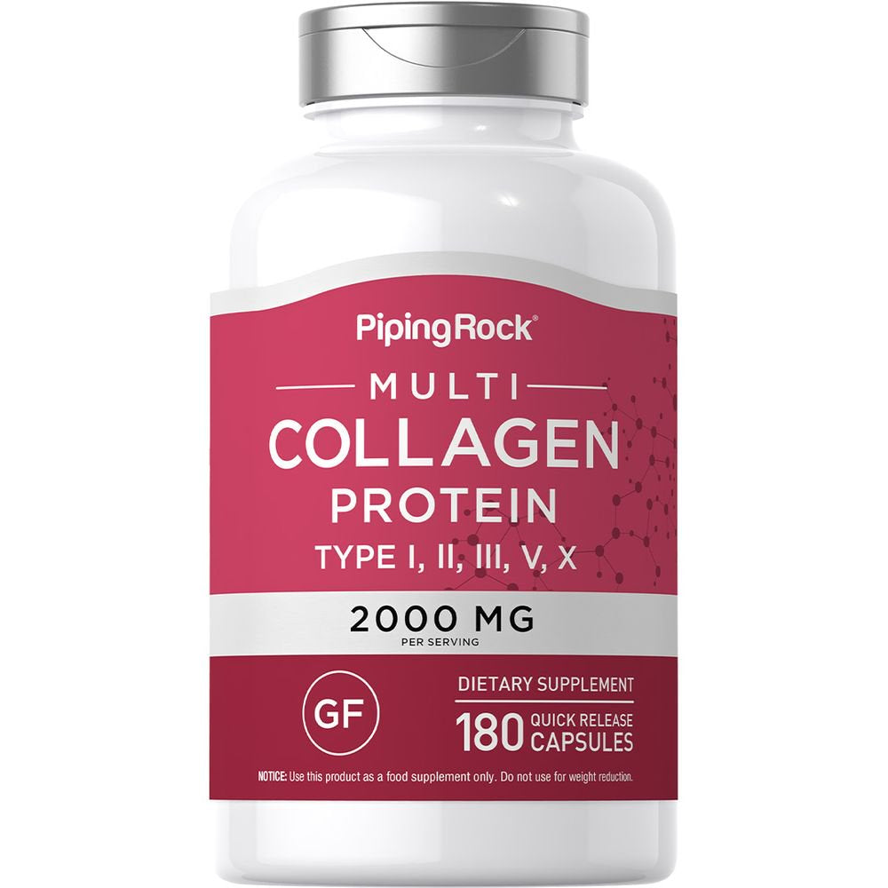 Multi Collagen Protein | 180 Powder Capsules | 2000Mg | Types I, II, III, V, X Pills | Non-Gmo, Gluten Free | by Piping Rock