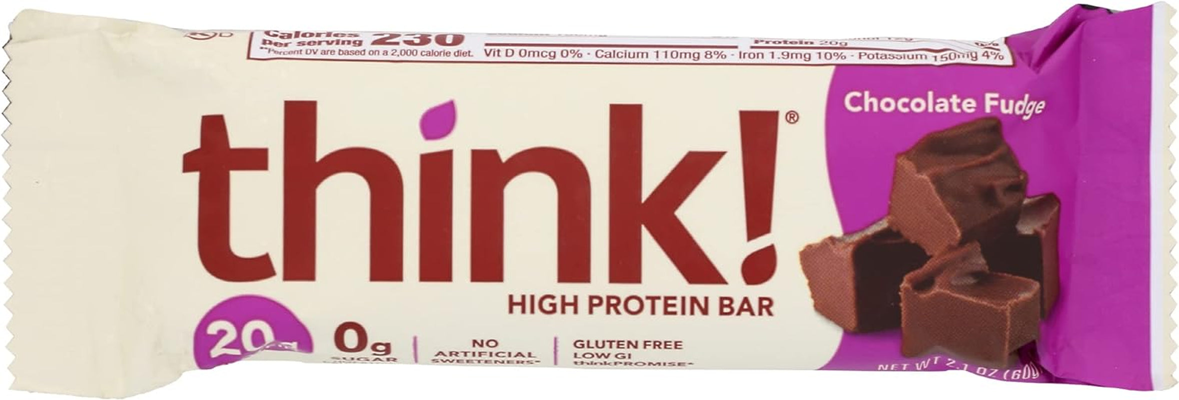 Think! Protein Bars, High Protein Snacks, Gluten Free, Sugar Free Energy Bar with Whey Protein Isolate, Chocolate Fudge, Nutrition Bars without Artificial Sweeteners, 2.1 Oz (Pack of 10)