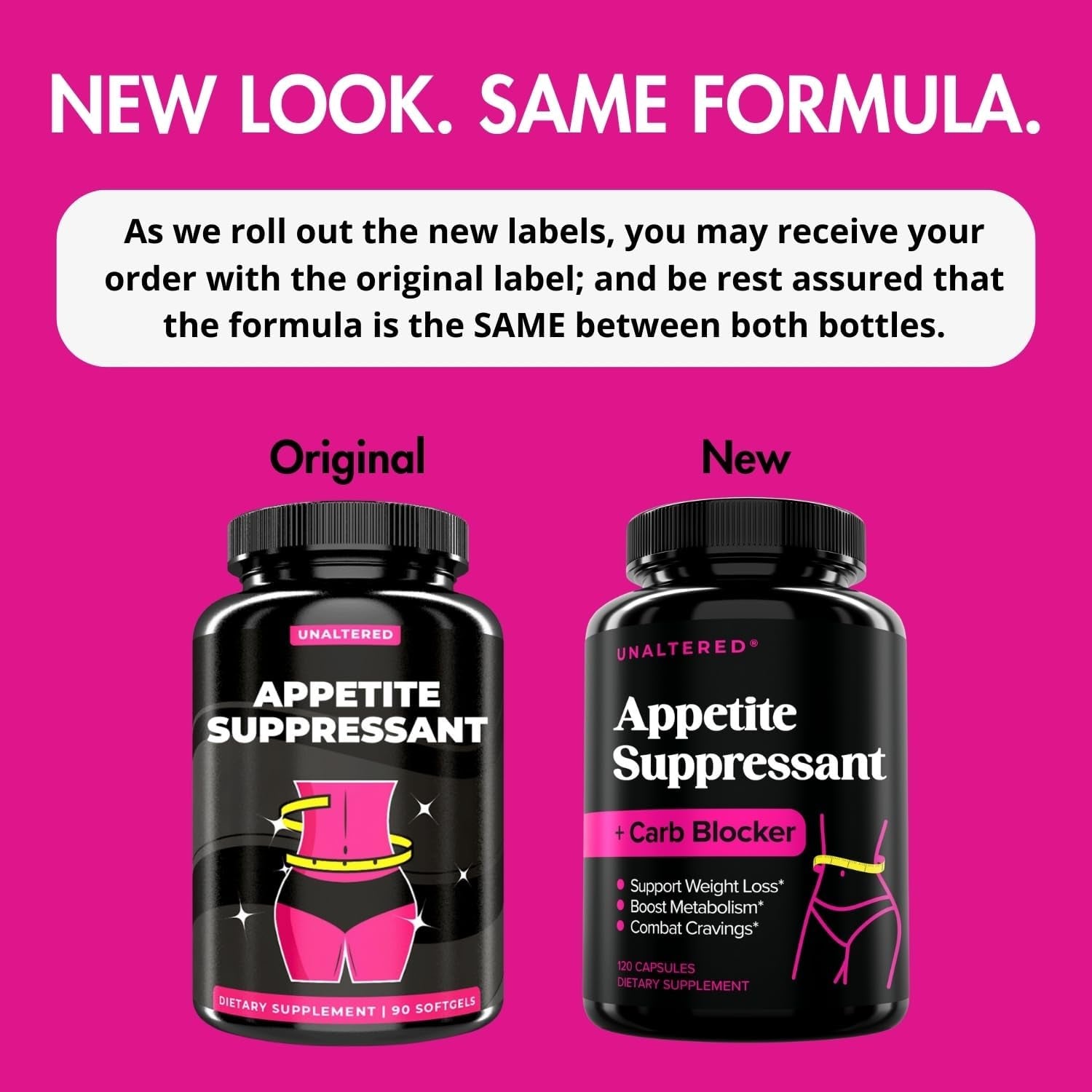 UNALTERED Appetite Suppressant for Women - Combat Cravings, Bloating, & Support Weight Loss - Natural Diet Pills, Fat Burner, & Carb Blocker - Features Chromium Picolinate & Glucomannan - 120 Ct