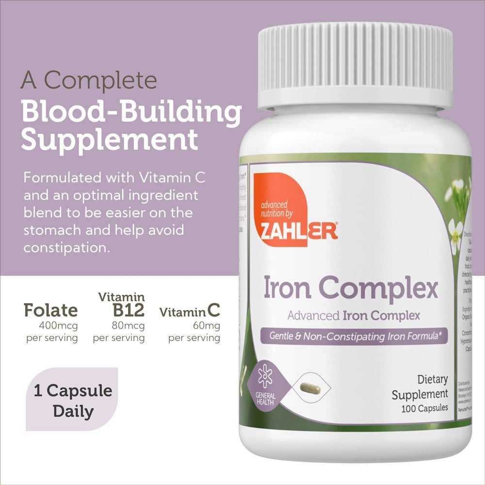 Zahler Iron Supplement with Vitamin C, B12 & Folate Iron Vitamins for Men & Women, 100 Capsules