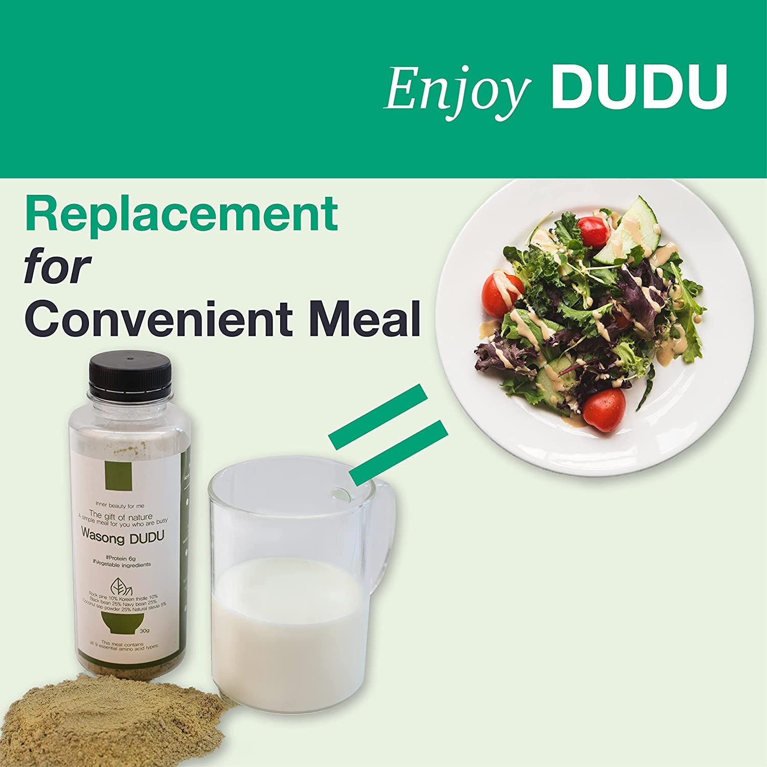 Wasong DUDU Replacement Shake, Natural Ingredients Protein-Rich Solid Meal 30G (120 Kcal)