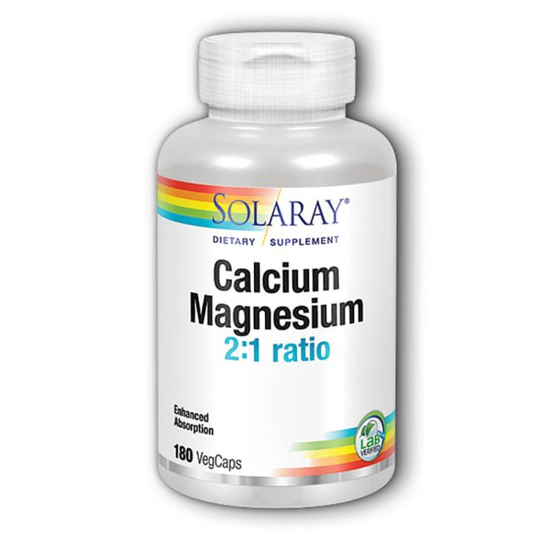Solaray Enhanced Absorption Calcium Magnesium - 180 Vegcaps - 2:1 Ratio - Supports Bone Strength & Healthy Teeth - Vegan