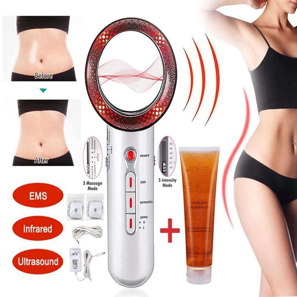 Body Slimming Massager, 3 in 1 Ultrasonic RF Machine Skin Care Weight Burning Massager with 300Ml Gel for Belly Arm and Leg