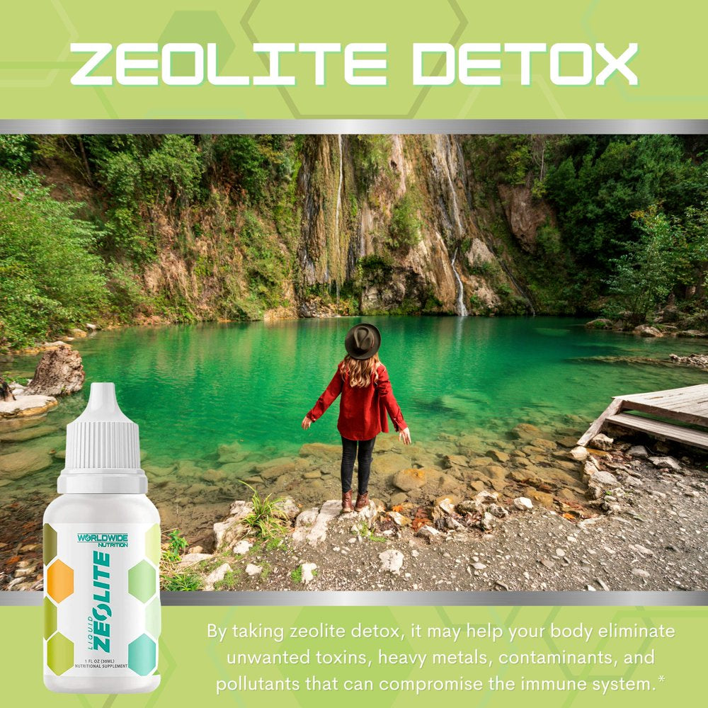 Worldwide Nutrition Liquid Zeolite Drops - Zeolite Detox Cleanse Your Immune System - Natural Energy and Gut Health Supplement - Promotes Ph Balance - 1 Fl Oz 60 Servings Bottle