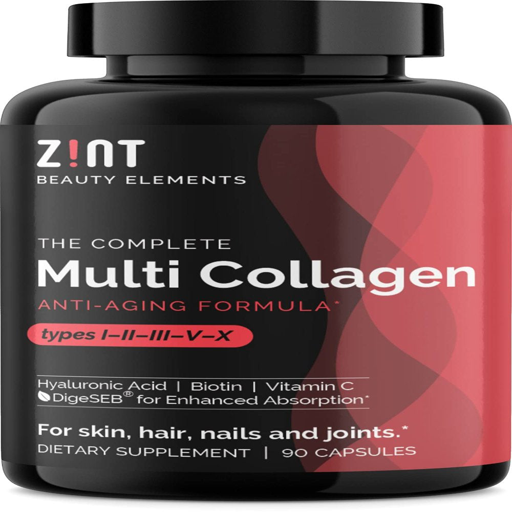 Zint Multi Collagen Pills - Collagen Supplements for Hair, Skin, Nails & Joint Health - Hydrolyzed Collagen Supplement with Type I, II, III, V, X Collagen Peptides, 90 Count