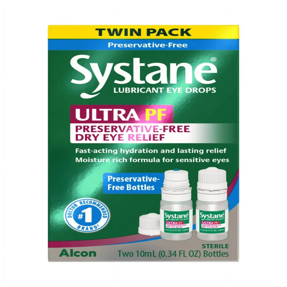 Systane Ultra Preservative Free Lubricant Eye Drops for Dry Eyes, Twin Pack