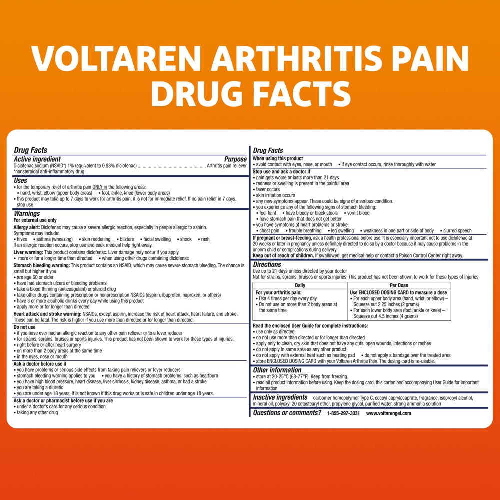 Voltaren Topical Arthritis Medicine Gel Pain Reliever for Arthritis, 3.5 Oz