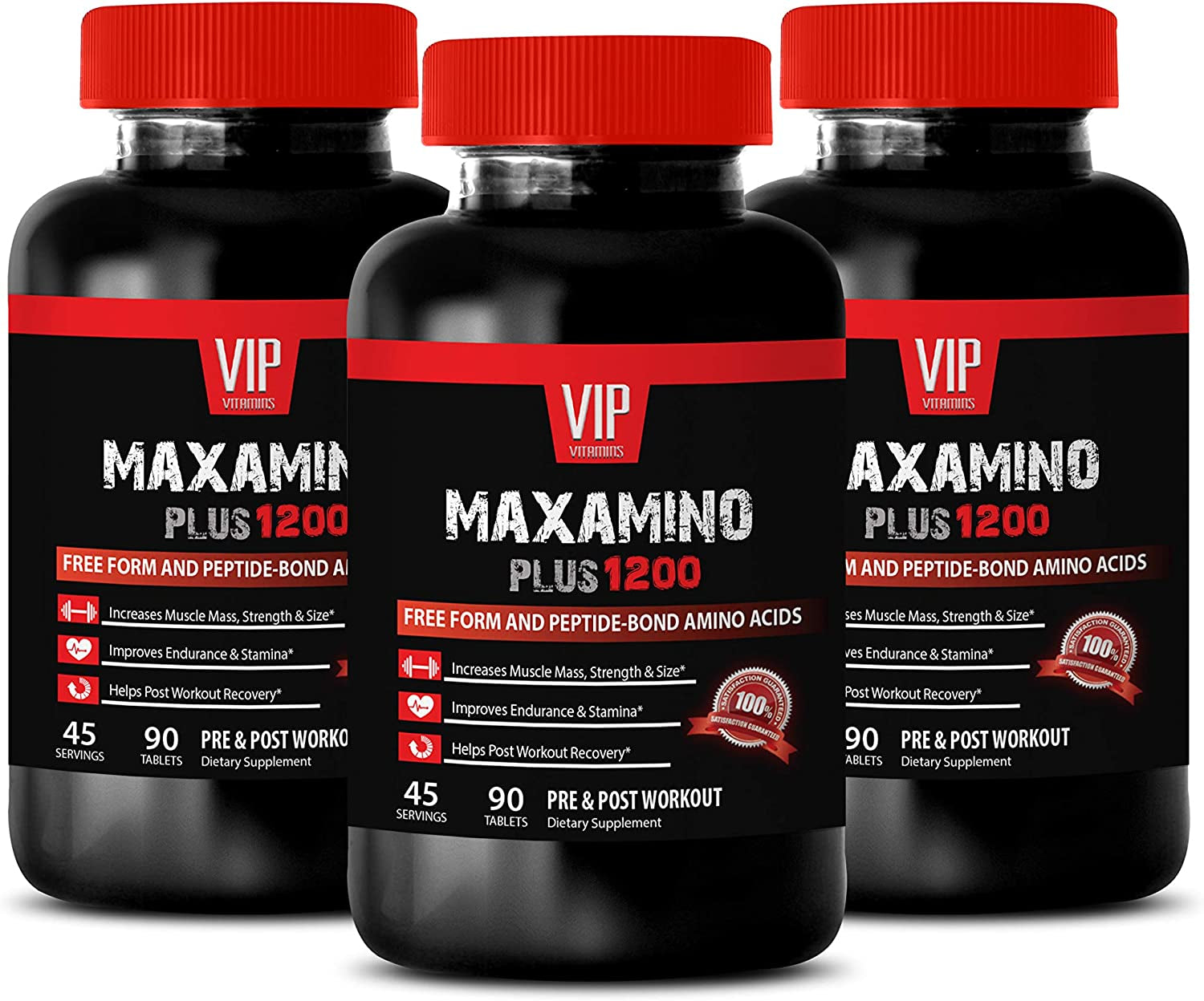 Workout Supplements for Men over 40 - MAXAMINO plus 1200 MG PRE & Post Workout - Amino Acids, 3 Bottles (270 Tablets)