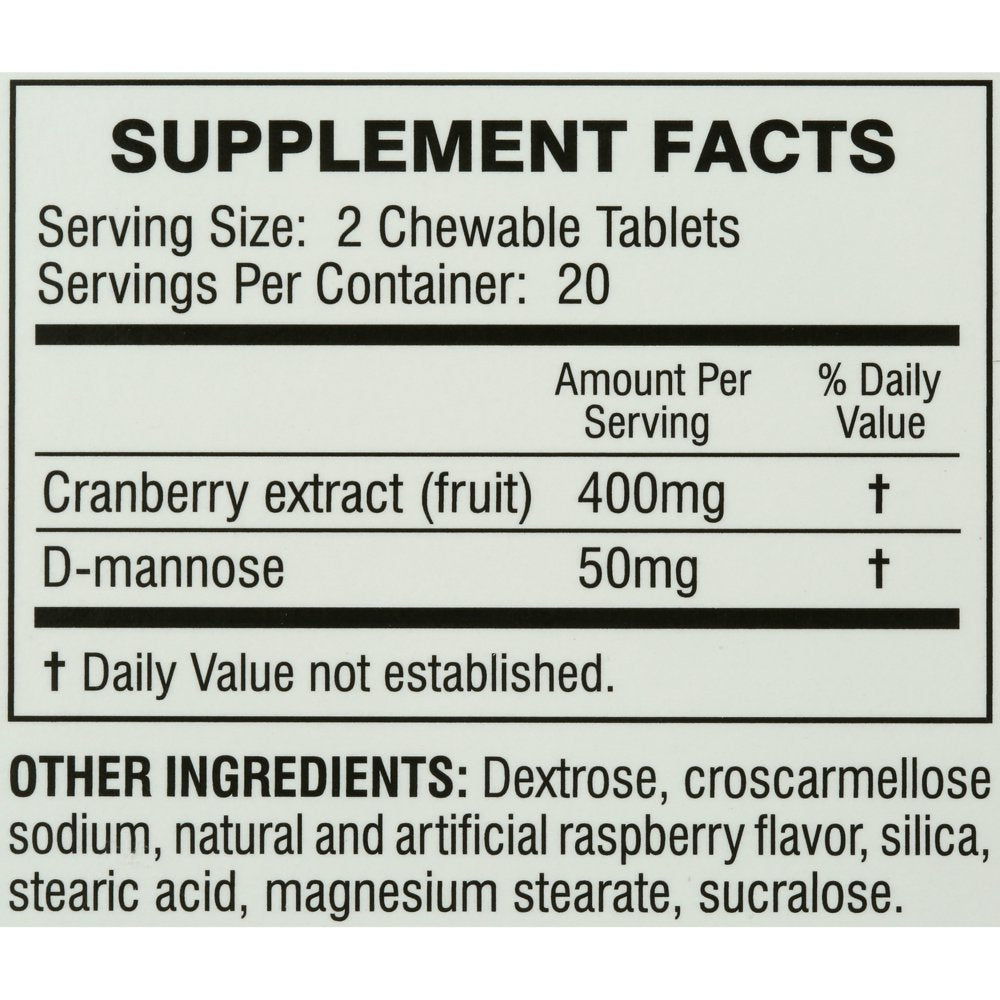 Uricalm Cranberry, Daily Dietary Supplement Chewable with D-Mannose, Berry Flavor, 40 Count