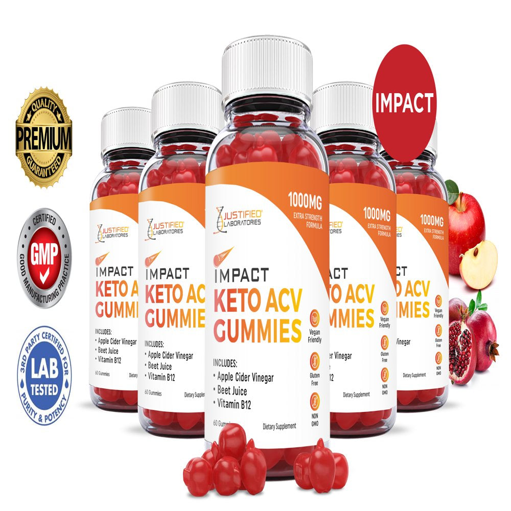 (5 Pack) Impact Keto ACV Dietary Gummies Supplement 1000MG 300 Gummys