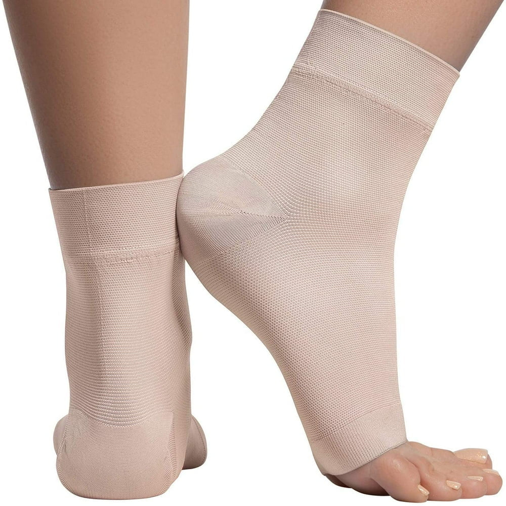 1 Pair Ankle Compression Sleeve-Open Toe Ompression Socks for Swelling, Plantar Fasciitis, Sprain, Neuropathy-Nano Brace for Women and Men Beige