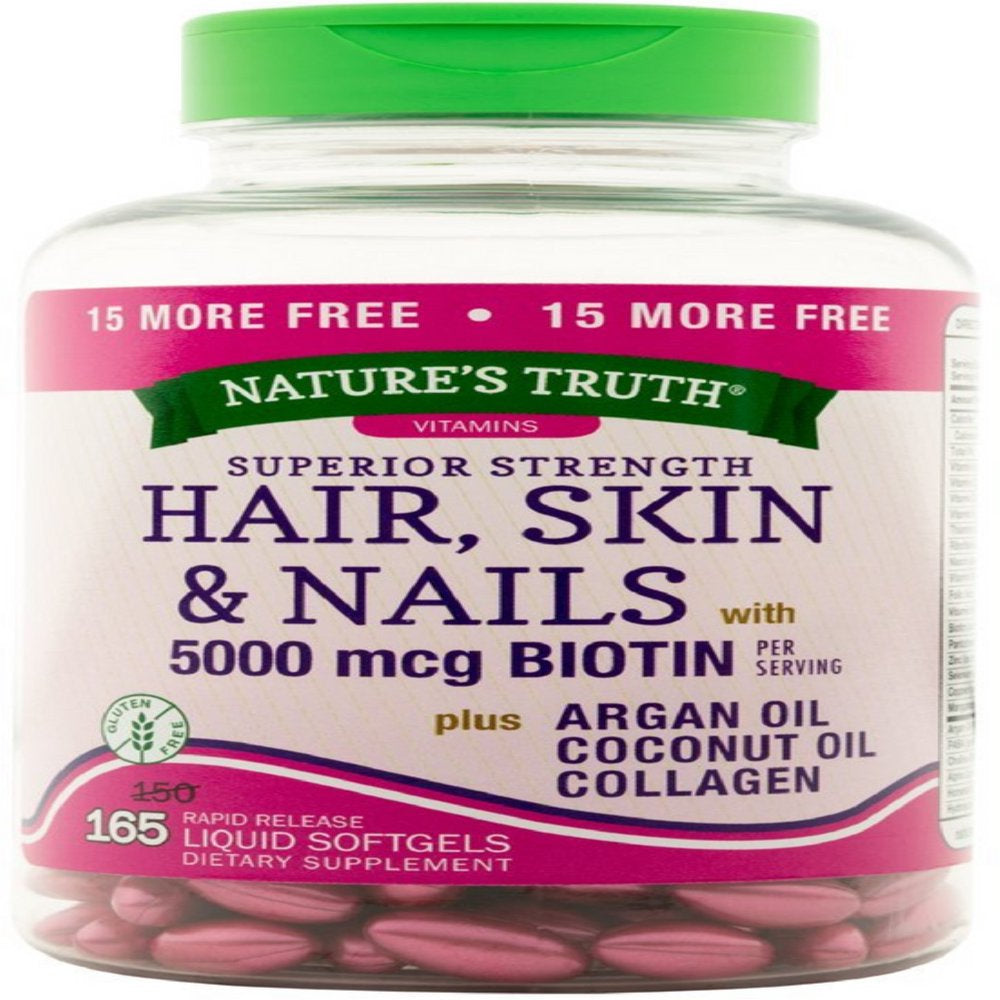 Nature'S Truth Superior Strength Hair, Skin & Nails with 5000 Mcg Biotin Liquid Softgels 165 Ea (Pack of 3)
