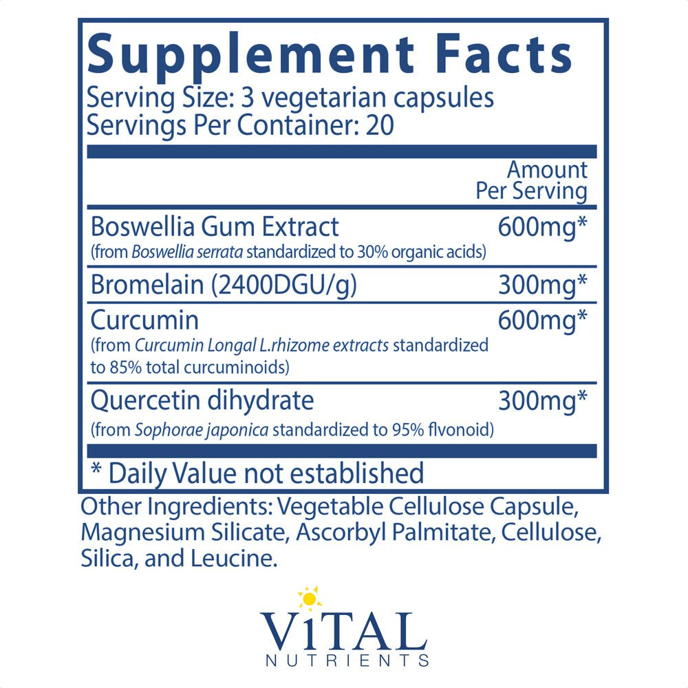 Vital Nutrients - BCQ (Bromelain, Curcumin and Quercetin) - Herbal Support for Joint, Sinus and Digestive Health - 60 Capsules