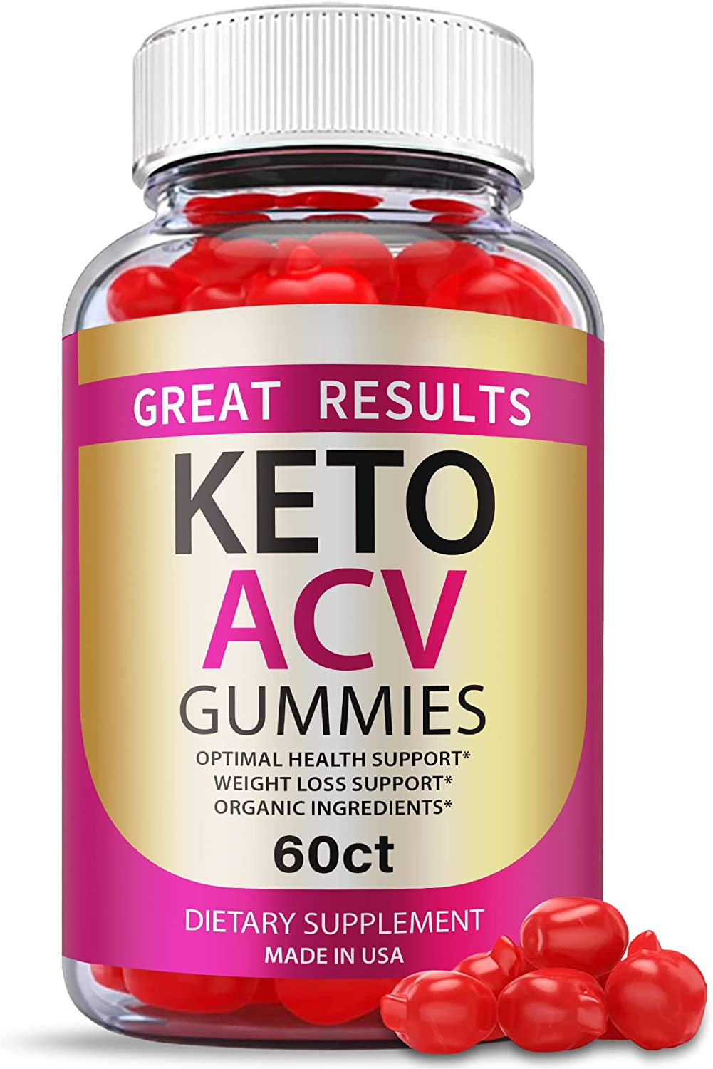 Great Results Keto ACV Gummies - Official Formula, Vegan 1000Mg Apple Cider Vinegar, Gummies, plus Advanced Vitamin B12, B6 (60 Gummies)