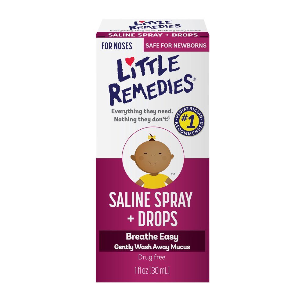 Little Remedies Saline Spray and Drops, Safe for Newborns, Gently Wash Away Mucus, 1 Fl Oz