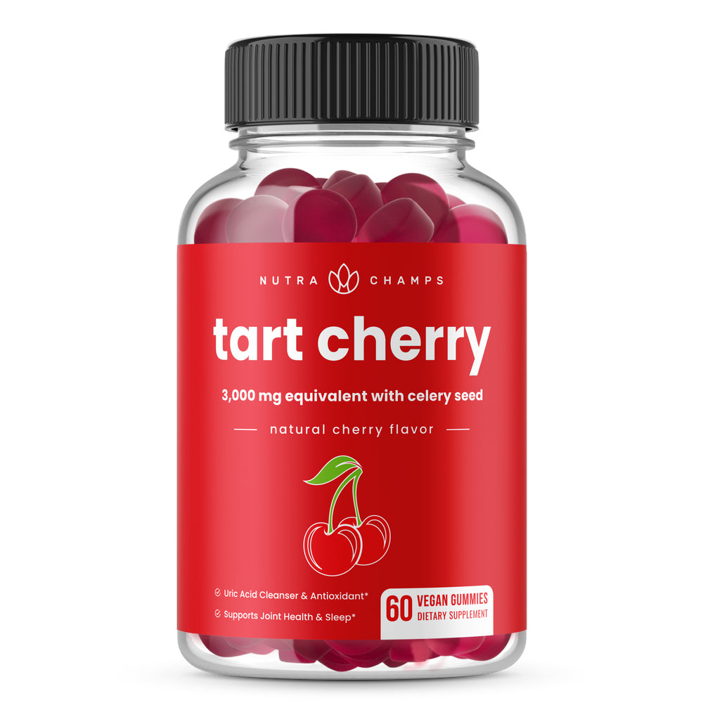 Nutrachamps Tart Cherry Gummies - 3000Mg Supplement with Celery Seed Extract - Vegan Tart Cherry Concentrate Gummy Vitamin - 60 Count