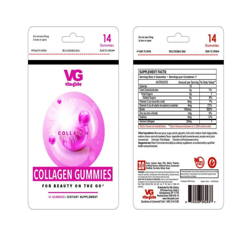 Vita Globe'S Collagen Pouches Supports Collagen in the Body and Skin Health. Vitamin Supplement, 10 Pack Pouches